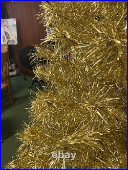 Vintage 7 foot Gold Aluminum Christmas Tree MCM Base An Lights