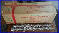 Vintage 7 ft Evergleam Pom Pom Aluminum Christmas Tree 102 Branch withBox 1960's