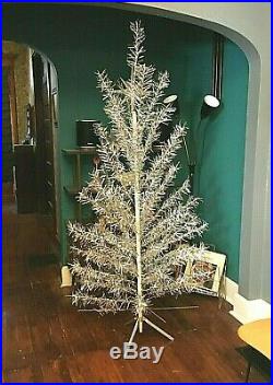 Vintage 7 ft mid century modern Aluminum Silver CHRISTMAS TREE 63 branches 50s