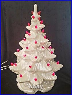 Vintage 70's Atlantic Mold Pearl White Ceramic Red Lighted Christmas Tree 17