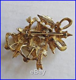 Vintage 70's BEATRIX Large Christmas Tree Bells Pin Brooch Gold Tone Rhinestones