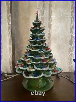 Vintage 70's Flocked Ceramic Christmas Tree 20 150 lights Butterflies & Birds