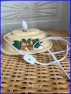 Vintage 70's Green Ceramic Light Up Christmas Tree Holly Base 16