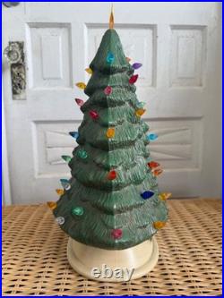 Vintage 70's Green Ceramic Light Up Christmas Tree Holly Base 16