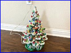 Vintage 70s Ceramic Christmas Tree Light Up 14 With Stand (2 Piece) Works READ