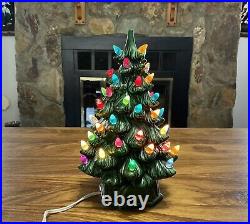 Vintage 70s Holland Mold Ceramic Lighted Christmas Tree, Vibrant Retro Tree