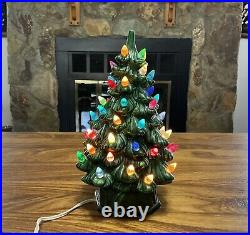 Vintage 70s Holland Mold Ceramic Lighted Christmas Tree, Vibrant Retro Tree