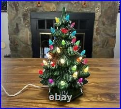 Vintage 70s Holland Mold Ceramic Lighted Christmas Tree, Vibrant Retro Tree