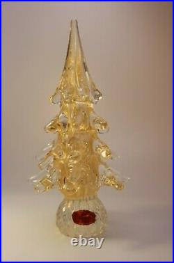 Vintage 70s Murano Glass 24k Gold Flake Christmas Tree Figurine Original Sticker
