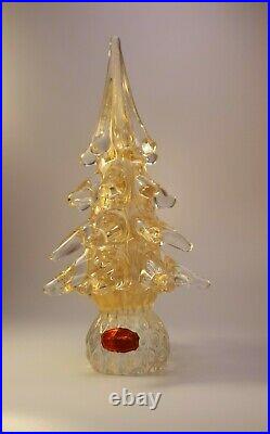 Vintage 70s Murano Glass 24k Gold Flake Christmas Tree Figurine Original Sticker