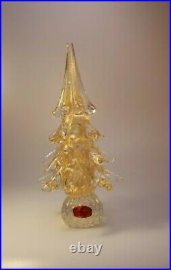 Vintage 70s Murano Glass 24k Gold Flake Christmas Tree Figurine Original Sticker