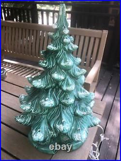 Vintage 74 Atlantic Mold Ceramic Christmas Tree 2 Pc. 16 Tall Excellent