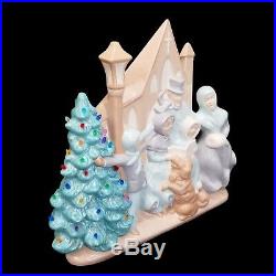 Vintage 76 Atlantic Mold Ceramic Christmas Scene Carolers Church Light Up Tree