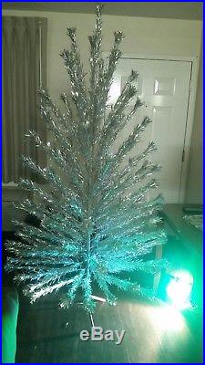 Vintage 7ft Aluminum Christmas Tree Pom Pom, Stand & Color Wheel