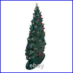 Vintage 80's Tall Narrow Oblong Glazed Ceramic Lighted Christmas Tree RARE