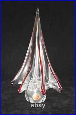 Vintage 9 Murano Clear Art Glass Christmas Tree with Red Stripes
