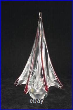 Vintage 9 Murano Clear Art Glass Christmas Tree with Red Stripes