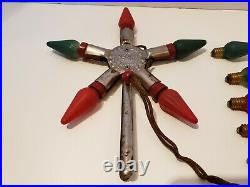 Vintage A Merry Christmas C6 Lights Metal 5 Point Star Tree Topper