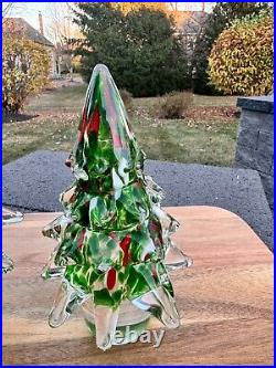 Vintage ART GLASS Handbown CHRISTMAS TREE 11.5 And 8 Heavy set Of 2