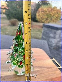 Vintage ART GLASS Handbown CHRISTMAS TREE 11.5 And 8 Heavy set Of 2