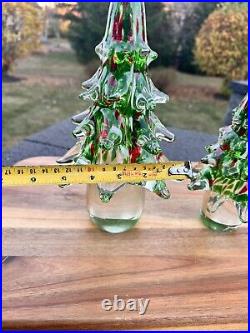 Vintage ART GLASS Handbown CHRISTMAS TREE 11.5 And 8 Heavy set Of 2