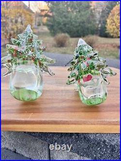 Vintage ART GLASS Handbown CHRISTMAS TREE 11.5 And 8 Heavy set Of 2