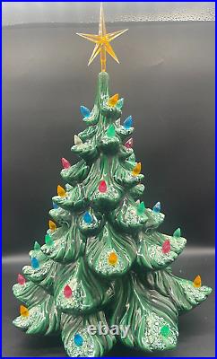 Vintage ATLANTIC MOLD 17 Ceramic Christmas Tree With Musical Scroll Base READ