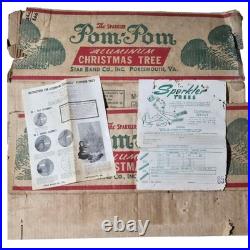 Vintage Aluminum Christmas Tree Sparkler Pom Pom 69 Branches Box Instructions