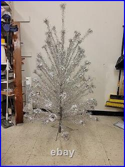 Vintage Aluminum Pom-Pom Silver Christmas Tree 6.5 feet Tall'50s 100 Branches