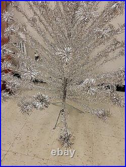 Vintage Aluminum Pom-Pom Silver Christmas Tree 6.5 feet Tall'50s 100 Branches