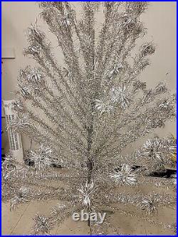 Vintage Aluminum Pom-Pom Silver Christmas Tree 6.5 feet Tall'50s 100 Branches