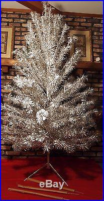 Vintage Aluminum Silver Pom Pom Christmas Tree 7ft 128 Branches