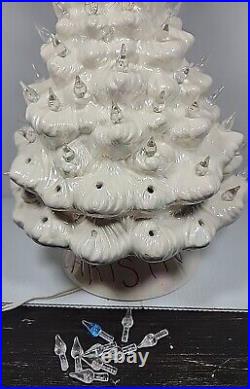 Vintage American Mold Ceramic White Iridescent Merry Christmas Tree 15 Music Box