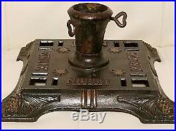 Vintage Antique Cast Iron German Christmas Tree Stand Ornate Pinecones feather
