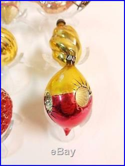 Vintage Antique Christmas Tree Indent Ball Bauble Ornament Mercury Glass Finial