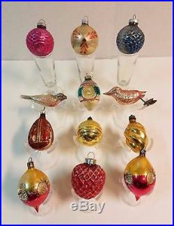 Vintage Antique Christmas Tree Indent Ball Bauble Ornament Mercury Glass Finial