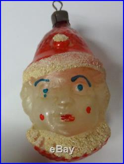 Vintage Antique Germany Christmas Tree Mercury Glass Painted Clown Face Ornament