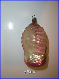 Vintage Antique Glass Christmas Tree Ornament Native American Indian Figural