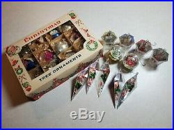 Vintage Antique Lot Of 23 Christmas Tree Ornaments Birdhouse Scenic Kaleidoscope