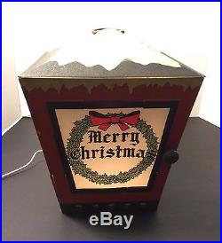 Vintage Antique Metal Christmas Lantern Electric Light Santa Tree