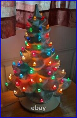 Vintage Arnel's Ceramic White Glitter Flocked Christmas Tree withMusical Base 19