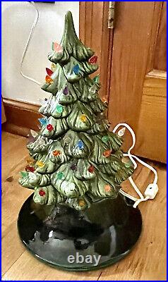 Vintage Arnels Ceramic Christmas Tree with Base, Ornaments, Orig. Bulb 14 Tall