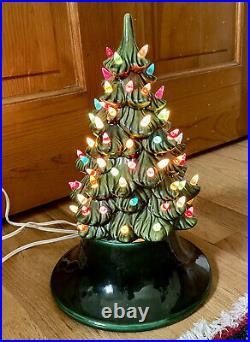 Vintage Arnels Ceramic Christmas Tree with Base, Ornaments, Orig. Bulb 14 Tall