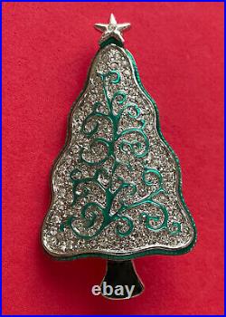 Vintage Art Deco Christmas Tree Pin Brooch Lia Rhinestones Enamel Book Piece Htf