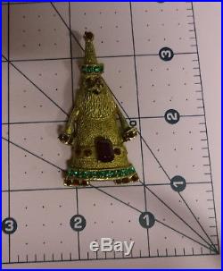 Vintage Art Deco Designe Rhinestone Gold Tone Santa Christmas Tree Pin Brooch