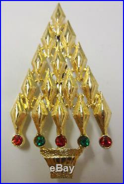 Vintage Art Deco Signed Tancer II Rhinestone Gold Tone Christmas Tree Pin Brooch