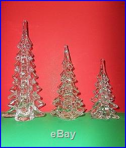 Vintage Art Glass CHRISTMAS TREE Crystal Clear 10.5 8 6 Set Of 3 Evergreens
