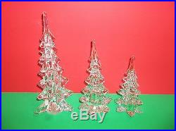 Vintage Art Glass CHRISTMAS TREE Crystal Clear 10.5 8 6 Set Of 3 Evergreens