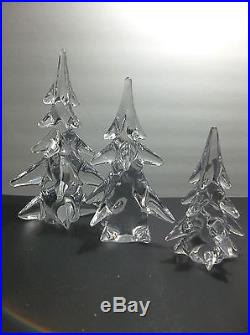 Vintage Art Glass CHRISTMAS TREE Crystal Clear 10 8 6 Set Of 3 Evergreens