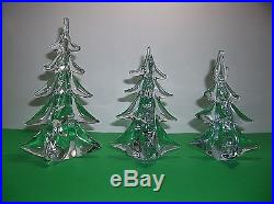Vintage Art Glass CHRISTMAS TREE Crystal Clear 8 6.5 6.25 Set Of 3